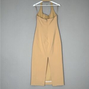 Zara Womens Dress Medium Tan Midi Halter Fitted Bloggers Favorite Formal Evening